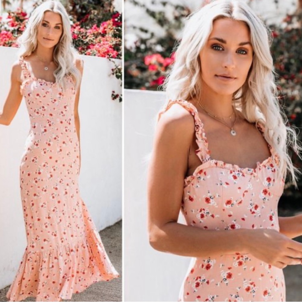 Pink floral maxi dress